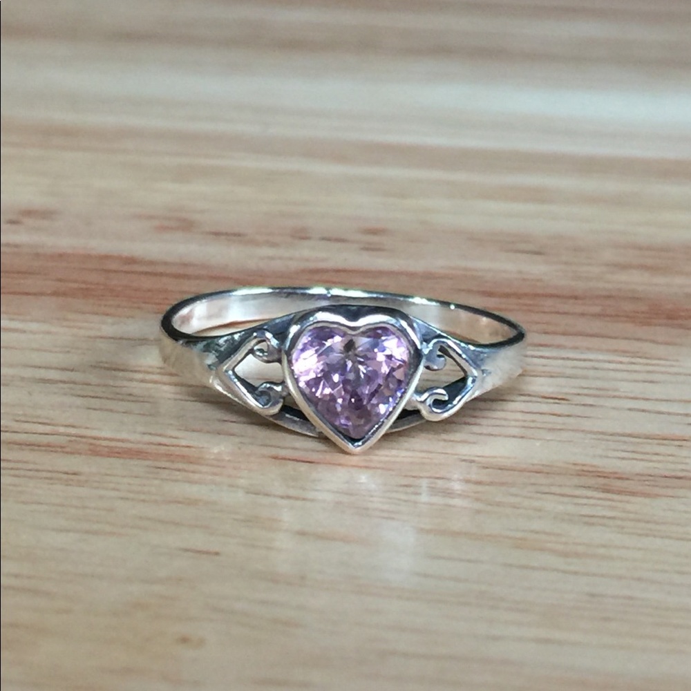 Pink Diamond Cz Claddagh Style Silver Heart Ring